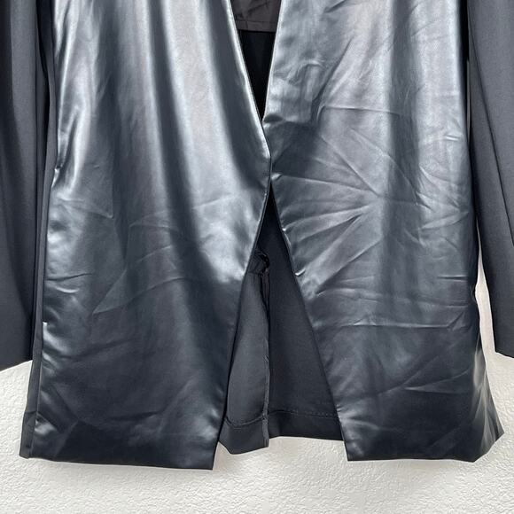 Calvin Klein Mixed Media Black Faux Leather Open Front Blazer Jacket 4 NWT - Picture 7 of 16